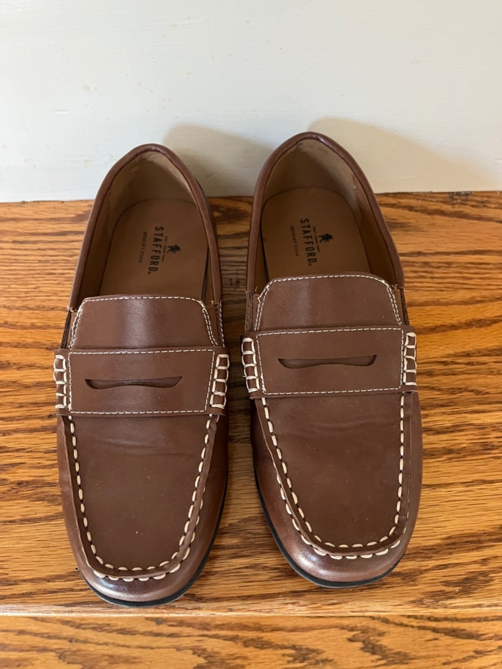 Stafford Brown Leather Penny Loafers with Contrast Stitching